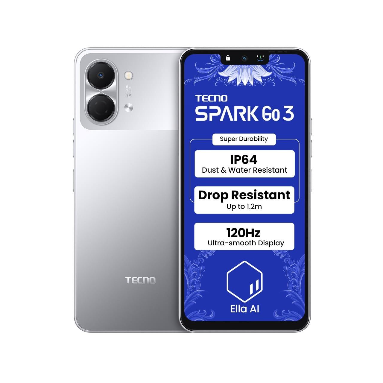 Tecno Spark Go 3 (KN3) 4GB+64GB, 120Hz Display, Unisoc T7250, 5000mAh Battery, IP64 - Titanium Grey | 10082750 