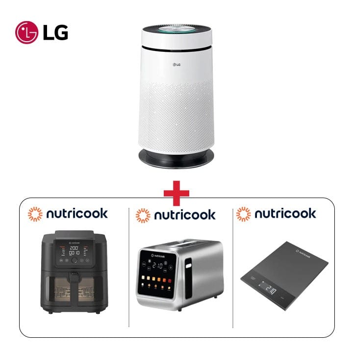 LG Air Purifier White + Nutricook Air Fryer Slim XXL 8L + Nutricook 2-Slice Digital Toaster + Nutricook Kitchen Scale Black - Cozy Home Bundle (101001000000194 + 301006000000131 + 301006000000081 + 301006000000118)