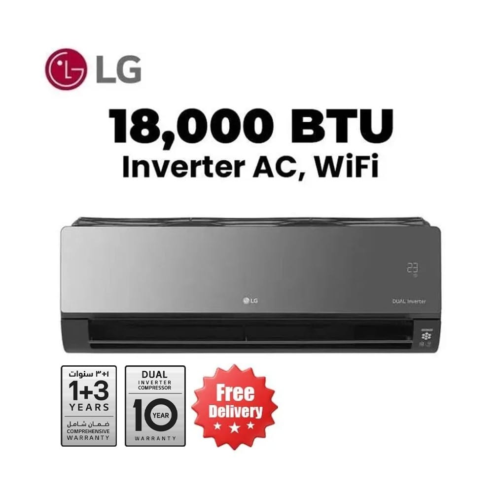 LG 1.5 Ton ARTCOOL Inverter AC 18000 BTU, Energy Saving, Fast Cooling, Dual Inverter Compressor™, Smart ThinQ™ (Wi-Fi), Plasmaster™ IonizerPLUS - Grey - A23TNC