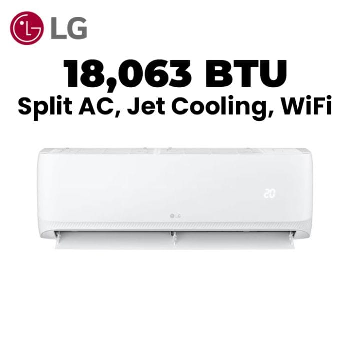 LG Split Air Conditioner With Rotary Compressor Wifi, Fast Cooling, Auto Swing, Smart Diagnosis, Dual Sensing - White - T18ZCA
