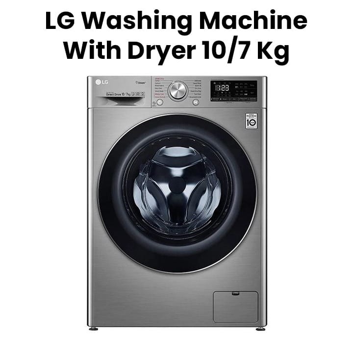 LG Washer And Dryer, Bigger Capacity, AI DD, Steam Technology, ThinQ, 1400 RPM, Quick Wash 10/7Kg - Silver - F4V5RGP2T