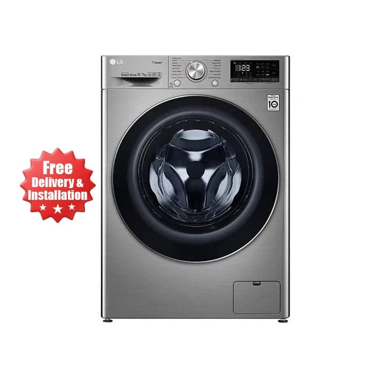 LG Washer And Dryer, Bigger Capacity, AI DD, Steam Technology, ThinQ, 1400 RPM, Quick Wash 10/7Kg - Silver - F4V5RGP2T