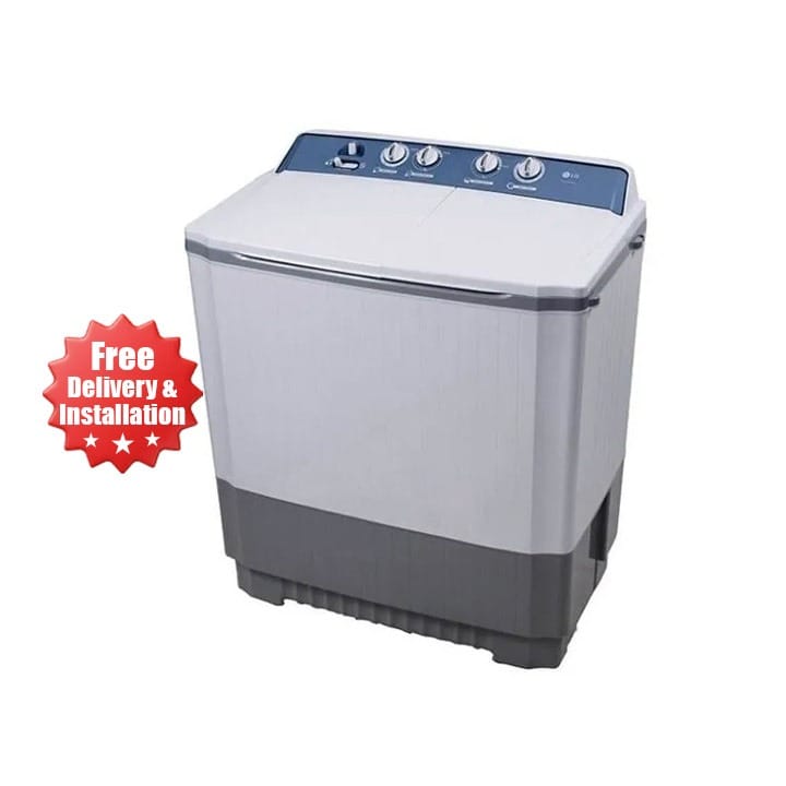 LG 12Kg Twin Tub Washing Machine, Roller Jet Pulsator, 3 Wash Program, Wind Jet Dry, Rat Away Technology - White - P1509