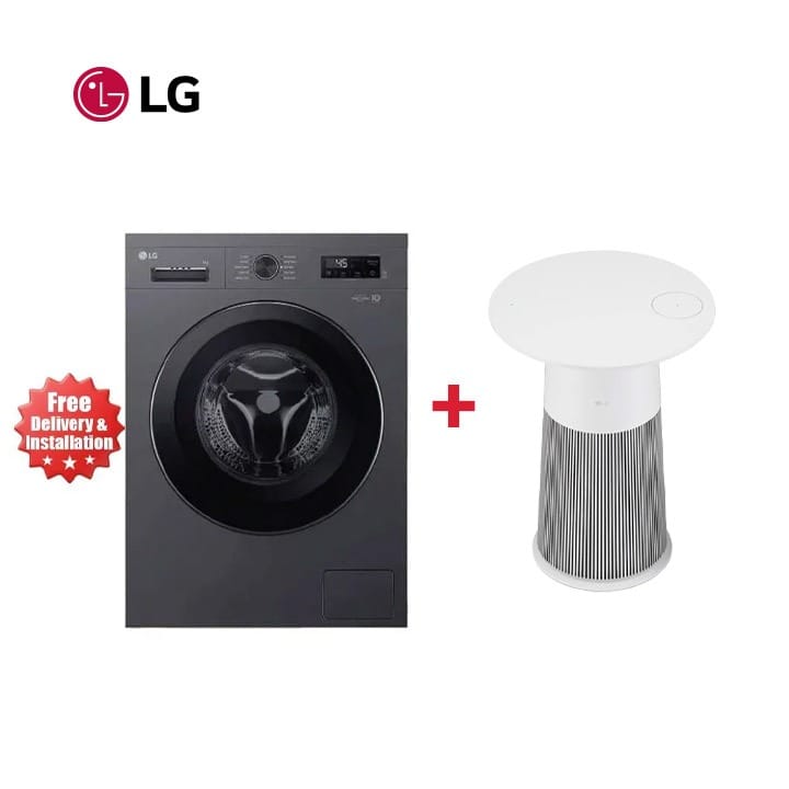 LG 7KG Front Load Washing Machine Middle Black + LG Air Purifier - Clean & Fresh Bundle (101002000000686 +101001000000243)