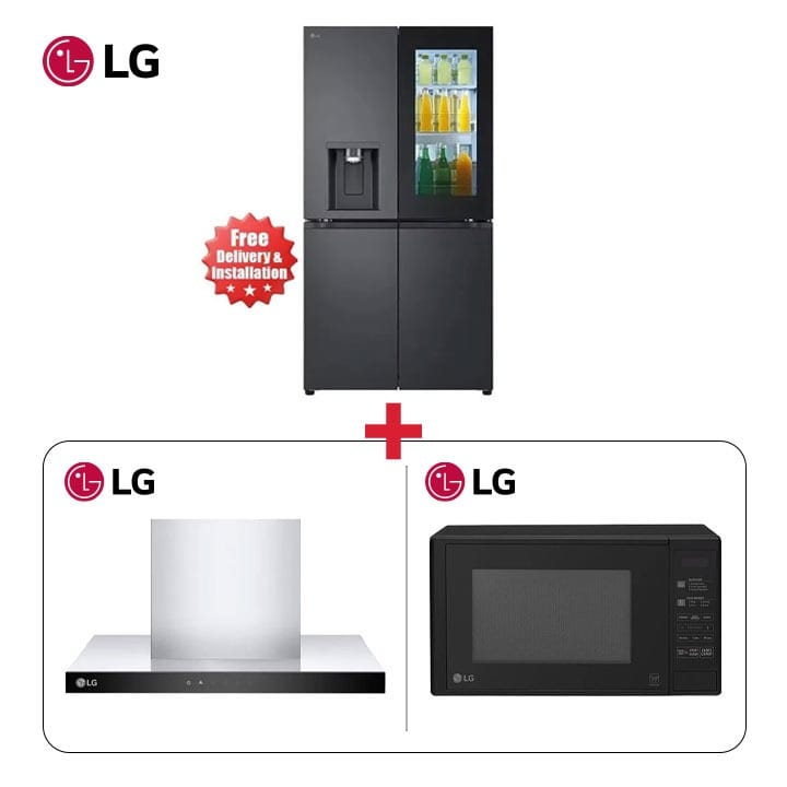 LG 60cm Kitchen Hood + LG 20L Solo Microwave Oven + LG 600L French Door Refrigerator - LG Kitchen Upgrade Bundle (101002000000719 + 101002000000047+ 101002000000170)