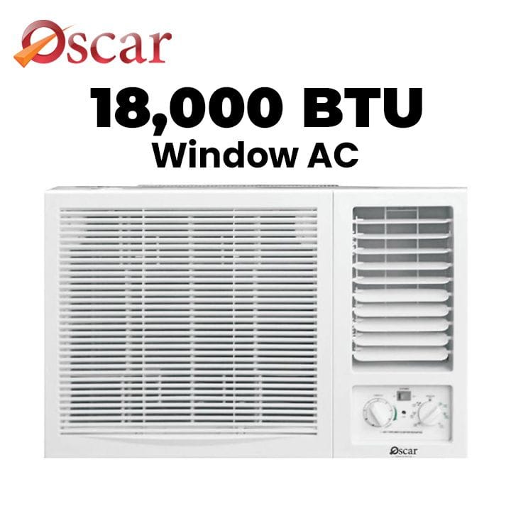 Oscar Window Air Conditioner 18,000 BTU, Equipped With A Rotary Compressor, Energy Efficient, Powerful Cooling - White - OWC18SHR410