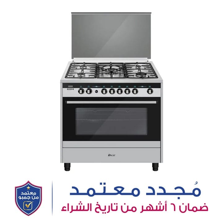 أوسكار موقد غاز 5 شعلات 90X60 مع فرن غاز - فضي (OC 9060GGSPLO)