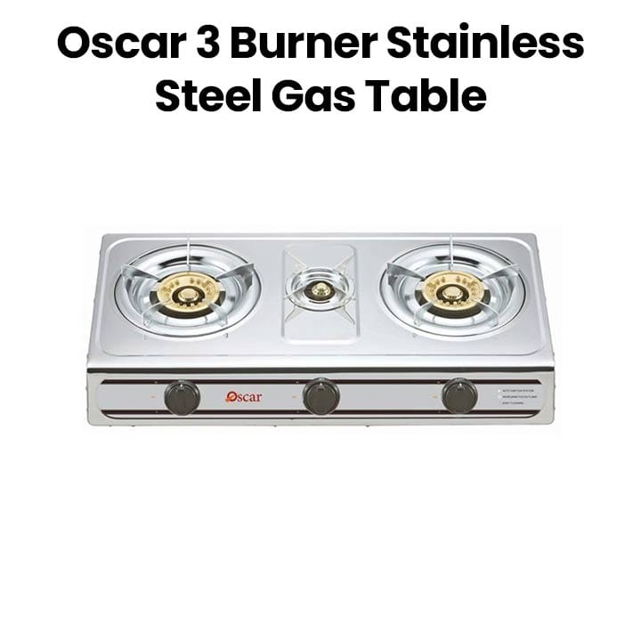 Oscar 3 Burner Stainless Steel Gas Table, Durable Stainless Steel Design And Reliable Performance - Silver - OGTSS3B