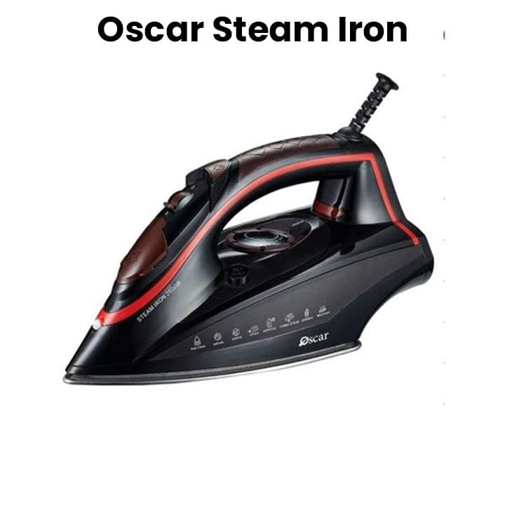Oscar Steam Iron, Powerful Steam Output, Non Stick Soleplate And Easy Temperature Control, Steam Burst, Self-Cleaning, Anti-Drip - Black/Red - OSI2023