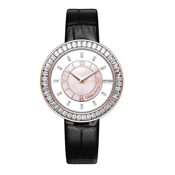 CIGA Design D Series Sparkle Women Quartz Watch, 33.9mm Rose Gold PVD Steel Case, White MOP Dial, Mineral Crystal, 30M Water Resistant 