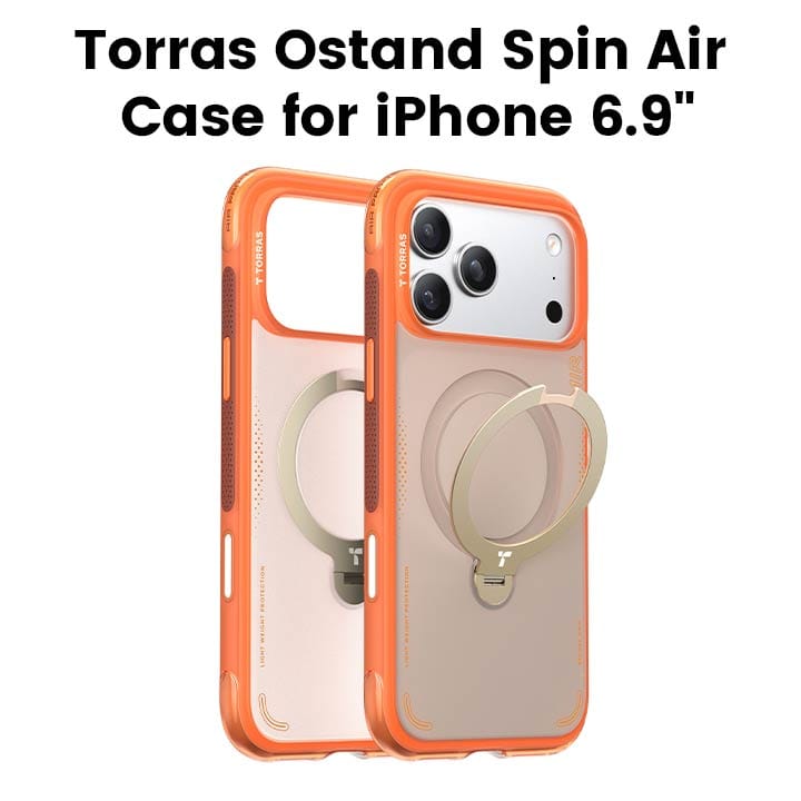 Torras Ostand Spin Q3 Air Series Case For Apple iPhone 17 Pro Max, 18N+ N52 Magnets, 13FT Drop Protection - Orange - X00FX3011