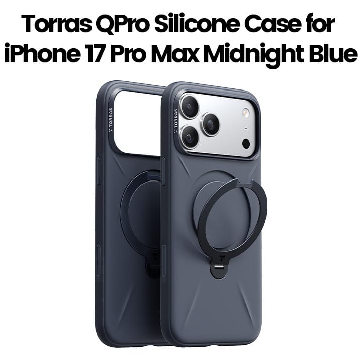 Torras QPro Silicone Case For Apple iPhone 17 Pro Max, 360° Rotating Stand, Raised Bezel Protection, Non-Slip Grip - Midnight Blue - X00FX2593