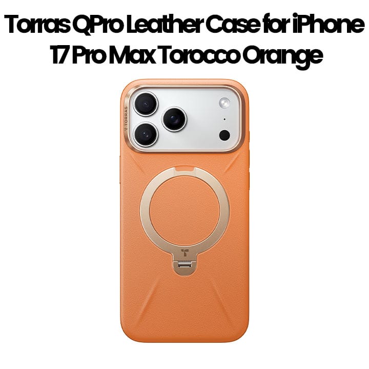 Torras QPro Leather Case For iPhone 17 Pro Max, 18N Powerful Magnetic Hold, 360° Pivot Rotation Stand - Tarocco Orange - X00FX2605