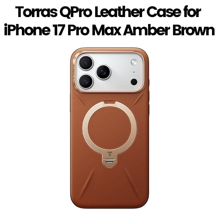 Torras QPro Leather Case For iPhone 17 Pro Max, 18N Powerful Magnetic Hold, 360° Pivot Rotation Stand - Amber Brown - X00FX2607