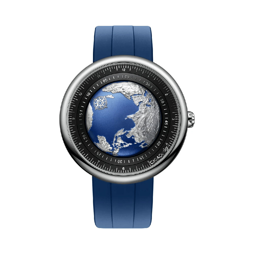 CIGA Design U-Series Blue Planet Titanium Watch, 46mm Titanium Alloy Case, Self-Winding Mechanical Movement, Fluororubber Strap, 3 ATM Water Resistant