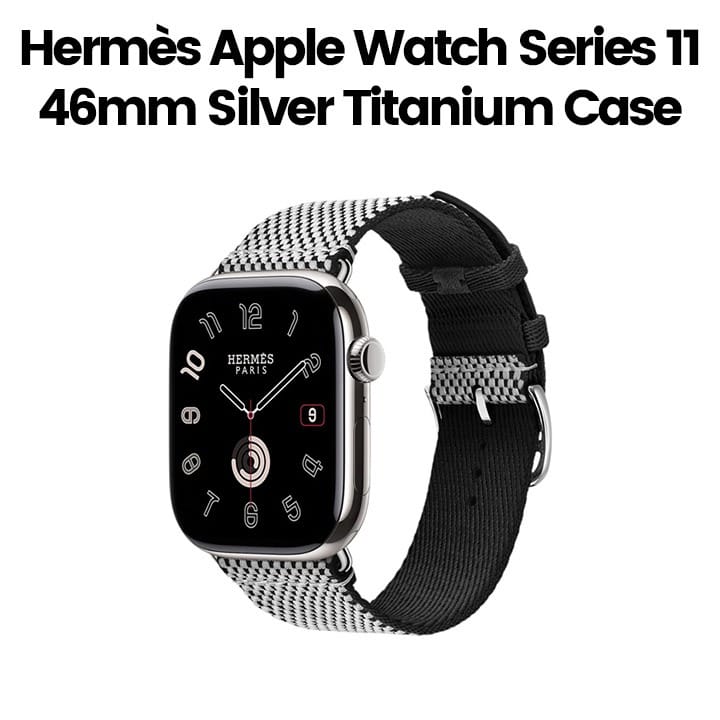 Hermès Apple Watch Series 11 46mm Silver Titanium Case – Noir/Ecru | Woven Single Tour