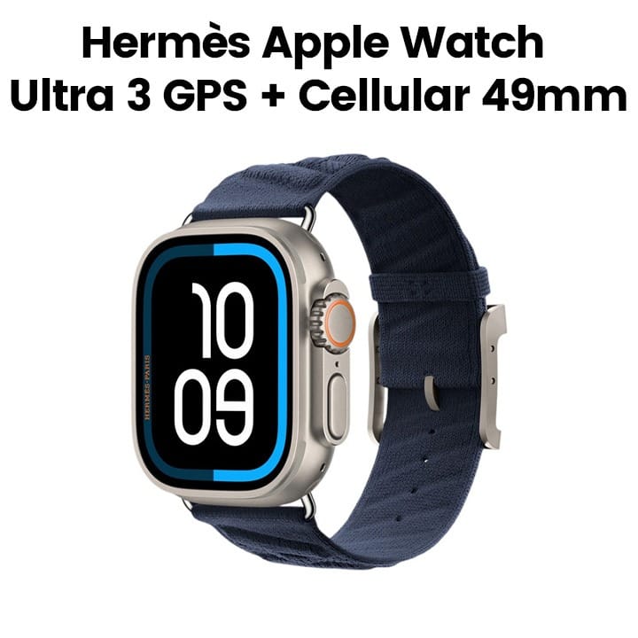 Hermès Apple Watch Ultra 3 GPS + Cellular 49mm Natural Titanium Case – Bleu Nuit En Mer