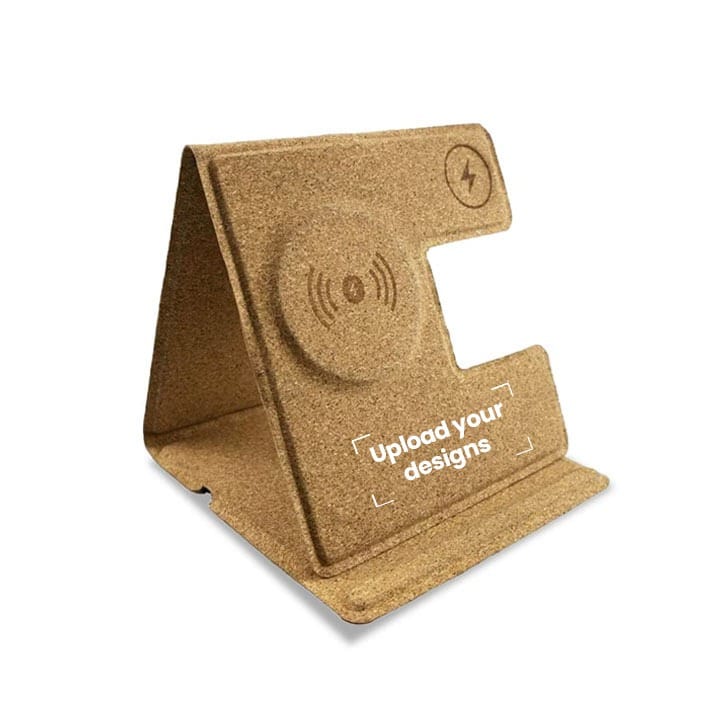 Personalized Memorií MAG 3-in-1 Foldable Cork Wireless Charger – Fast Qi Charging, Multi-Device Support, Eco Cork Surface & Portable Foldable Design