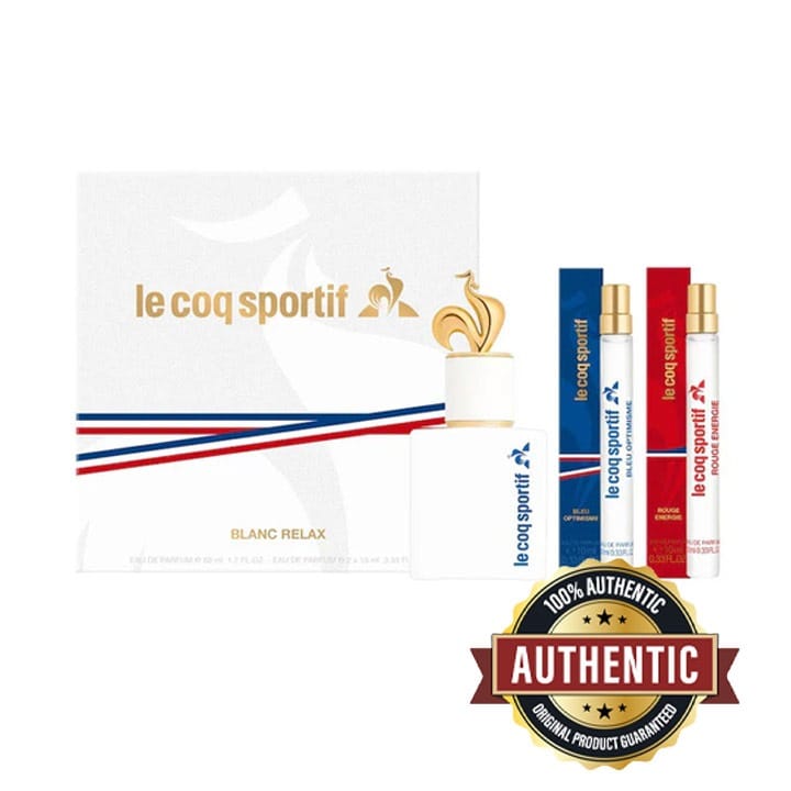 Le Coq Sportif Blanc Relax Unisex Eau de Parfum Gift Set – 50ml EDP + 2×10ml Travel Spray Mandarin, Herbal Infusion, Cedarwood & Musk Fragrance | LCS200008
