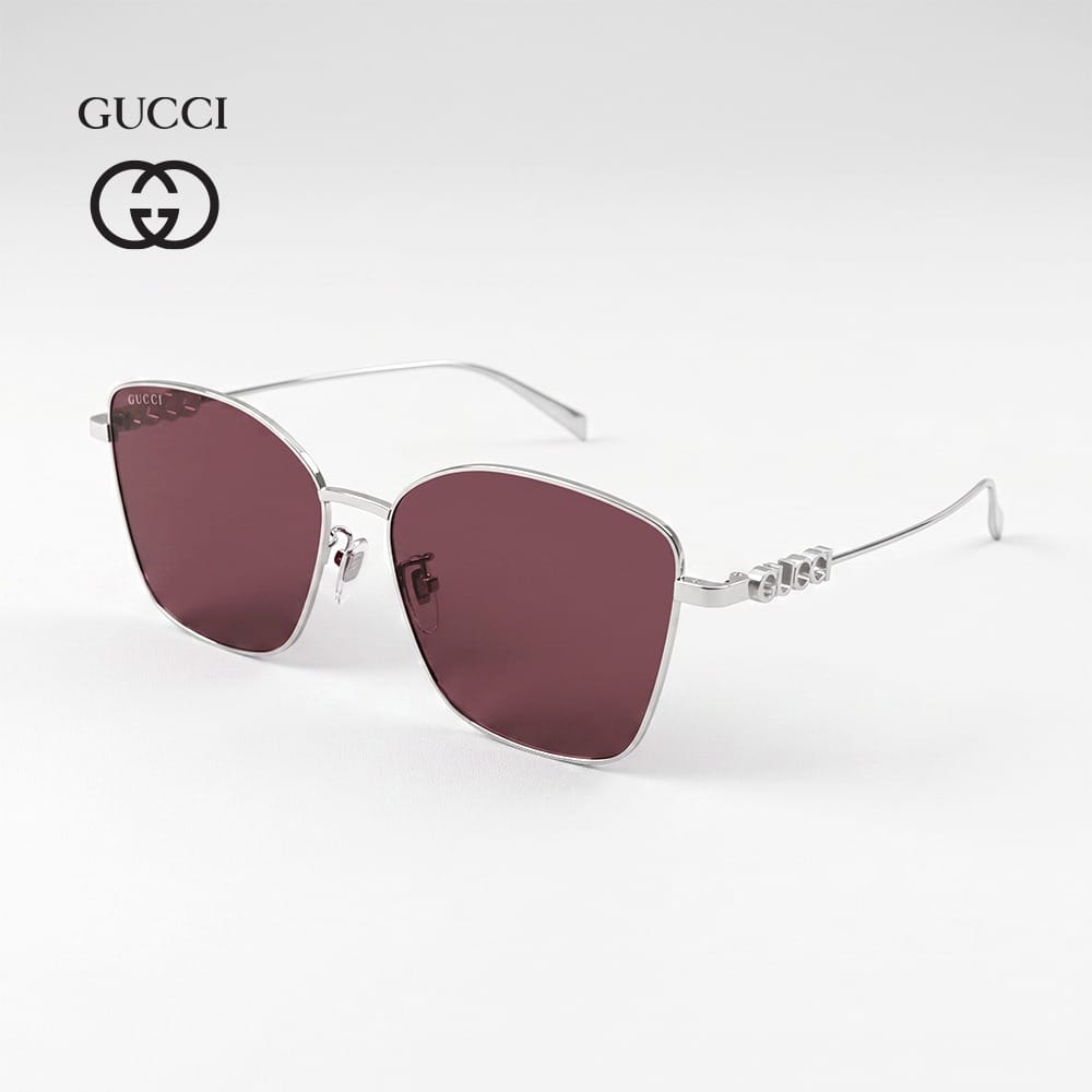 Gucci Women GG1805SA Cat-Eye Sunglasses - Full Rim Metal Frame, Bio Nylon Category 3 UV Lenses, Luxury Designer Eyewear | Silver/Red - 889652525983