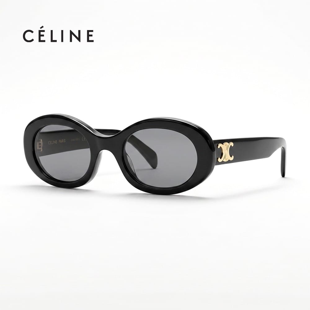 Celine Women CL40194U Oval Sunglasses - Slim Acetate Frame, Dark UV Protection Lenses, Minimalist Luxury Designer Eyewear | Black/Grey - 192337081071
