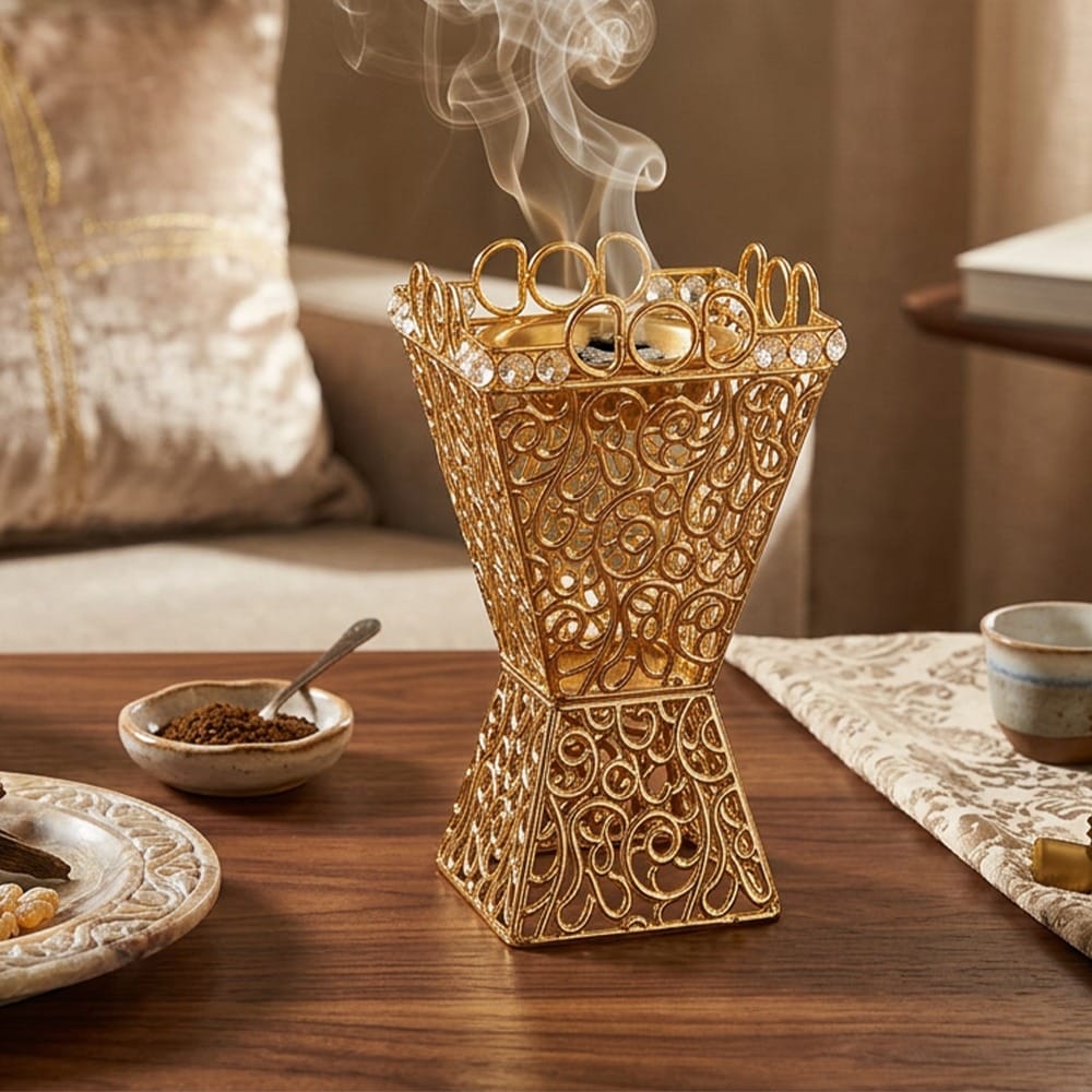 Bakhoor Burner Stand Big 855-2, Premium Incense Burner for Oud & Bakhoor, Heat-Resistant Traditional Home Fragrance Holder 