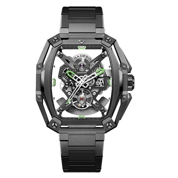 CIGA Design Z Series Grey Hunter Automatic Watch, Tonneau Stainless Steel Case, Transparent Dial, Sapphire Crystal, Grey Steel Bracelet, 30M Water Resistant
