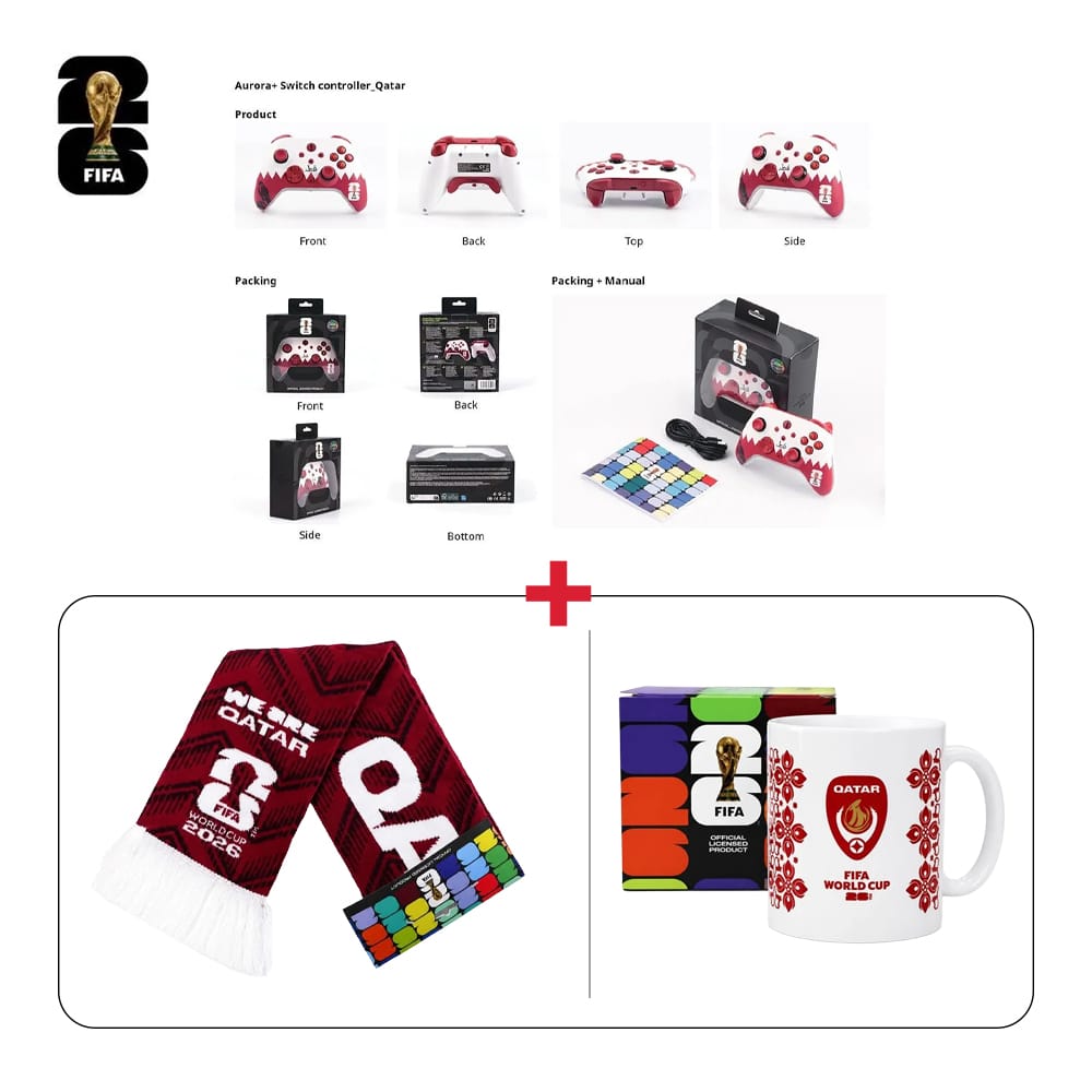 Qatar Fan Tech Gift Bundle FIFA Gaming Controller + National Scarfs + Ceramic Mugs (603001000013834,603001000013862,603001000013872)