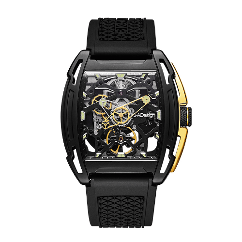CIGA Design Z-Series Exploration Black-Gold Watch, 316L Steel Case, Seagull ST2553JK Automatic Movement, Sapphire Crystal, Silicone Strap, 3 ATM Water Resistant 