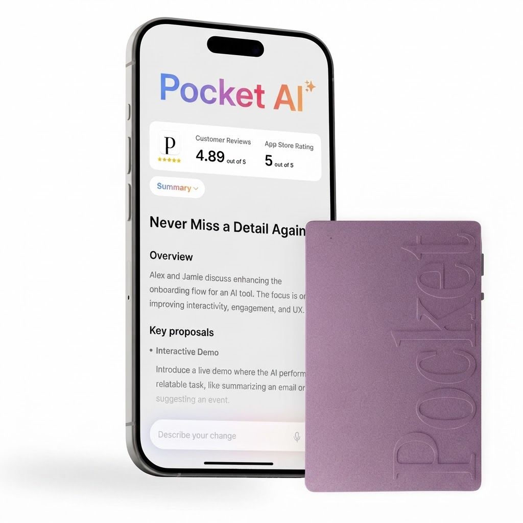 Pocket AI Voice Recorder & Smart Note Taker – MagSafe Compatible Auto Transcription for Meetings, AI Summaries & Action Items | Baby Pink