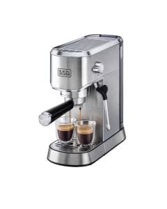 Black + Decker Espresso Coffee Machine - 1450W, 15-Bar Pressure, Milk Frother, Thermoblock Heating, 1.0L Tank | Silver | ECM150-B5