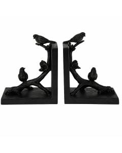 Luxury Signature Book End Set of 2 with Birds on Branches, Decorative Bookends, Sturdy Book Holder for Shelves, Home Office