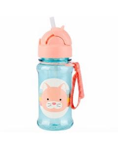 Skip Hop Zoo Cat Tritan Renew Straw Bottle 355ml, Straw Flips Down To Seal Closed And Stay Clean, Handy Grab Strap, Dishwasher Safe - Multicolour