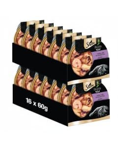 Sheba Cat Food with Chicken, Shrimp & Tuna - Nutrient-Rich 16x60g Packs