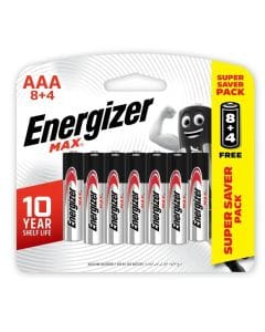 Energizer MAX Alkaline AAA Batteries - Bonus Pack of 12 (8+4 Free), Long-Lasting Power, Leak Protection