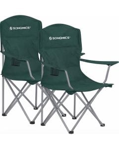 SONGMICS Folding Camping Chairs Set of 2, Heavy-Duty Steel Frame Outdoor Chairs with High Backrests and Cup Holders