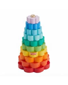 Fisher-Price Wooden Ring Stacker Toddler Toy, FSC-Certified Wood Building Set with 9 Colorful Rings, Fine Motor Skills & Stacking Toy