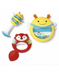 Skip Hop Explore And More Musical Instrument Set 6+ Monthss 3 Pieces, Easy-Grip Design For Little Hands, Bee Clacker With Flexible Wings - Multicolour