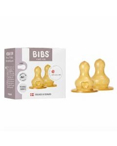 BIBS Latex Medium-Flow Bottle Nipple 2+ Months 2 Pack, Natural Rubber Latex, Anti-Colic Function, BPA-Free, Quick Milk Flow - Orange