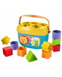 Fisher-Price Baby's First Blocks Shape-Sorting Toy, 10 Colorful Blocks with Storage Bucket, Shape and Color Learning Toy, 6 Months+