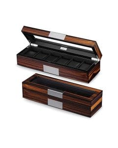Luxury Signature Dahnag 6 Slots Wooden Watch Box, MDF Construction with PU Leather Lining, Matte Ebony Finish, Luxury Watch Organizer