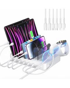 SooPii 6-Port USB Charging Station Organizer, 50W Desktop Charger with Apple Watch and AirPods Holder
