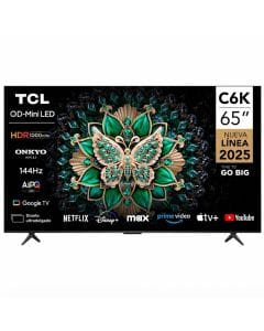 TCL 65 Inch 4K QD Mini LED Smart Google TV, 144Hz, Dolby Vision Atmos, ONKYO 2.1 Hi-Fi, HDR10 - 65C6K - Black