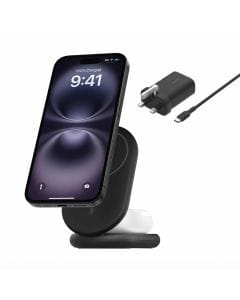 Belkin BoostCharge 2-in-1 Qi2 Magnetic Foldable Wireless Charger, 15W MagSafe-Compatible Fast Charging Stand for iPhone and AirPods