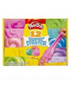Play-Doh Super Stretch 12-Pack Variety Kit - 12 Assorted Colors, 2oz Reusable Containers - Sensory  8-12 Years, Non-toxic Compound