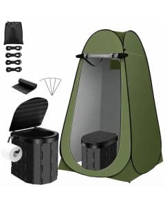 Uniiking Portable Camping Toilet Kit with Pop-Up Privacy Tent, 400 lb Capacity Folding Commode and Portable Waste Bags