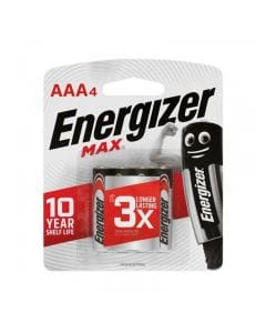 Energizer Max Alkaline AAA Batteries, 4-Pack (BP4) - Long-Lasting Power, Leak Protection, Zero Mercury