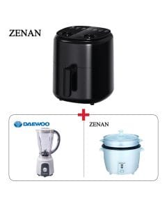 Zenan Air Fryer 3.5L Black + Daewoo Stand Blender + Zenan Drum Rice Cooker 2.2L Bundle (603001000003819 + 603001000003505 + 603001000003843)