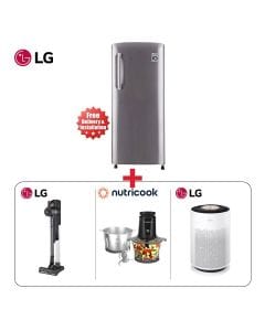 LG 190L Platinum Silver Refrigerator + LG Air Purifier White + LG Stick Vacuum Cleaner Iron Grey + Nutricook Choppi 3L Electric Chopper - Fresh & Healthy Home Bundle