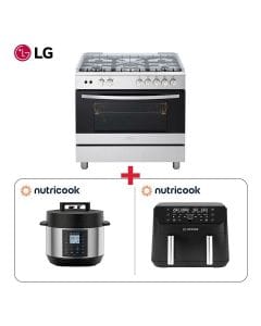 LG 90x60cm 5-Burner Full Gas Cooking Range + Nutricook Air Fryer Duo 2 FlexZone 8.5L + Nutricook Smart Pot 2 9.5L - Big Family Cooking Bundle